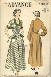 5089 ADVANCE 1940S LONGER SHORT - LONG SLEEVE BIAS DRESS CONTRAST OR NOT PATTERN 14 32" or 18 36B choice